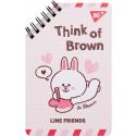 Блокнот YES 95х145 мм, 60 листов, двойная спираль Line Friends Think of Brown 151755