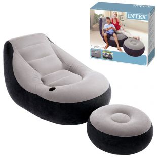 Надувное кресло Intex Ultra Lounge с пуфиком и подстаканником 68564