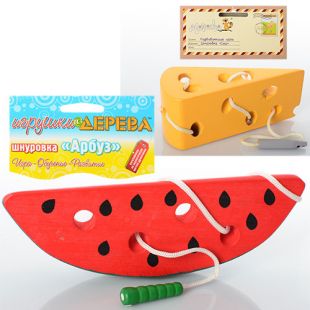 Дерев'яна іграшка WOODY Продукти на шнурівці, мікс видів MD 0494