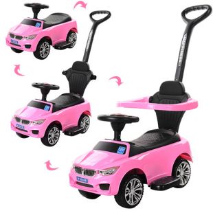Каталка-толокар Bambi Racer 2в1 с родительской ручкой, розовый  M 3503B-8