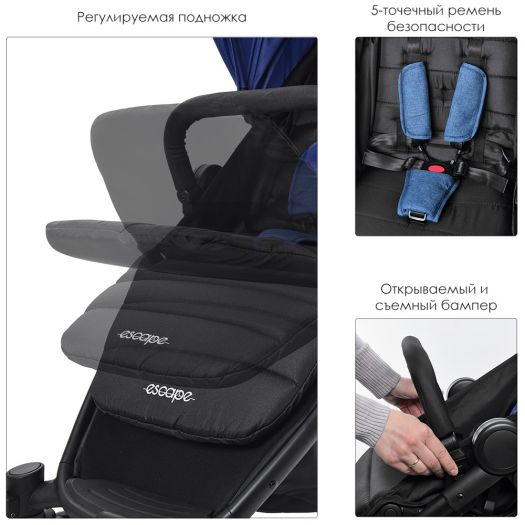 Візок дитячий El Camino ESCAPE синій ME 1032L Denim Black  купити