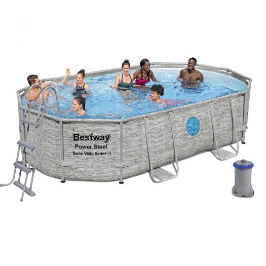 Басейн каркасний Bestway овальний 488х305х107 см фільтр-насос сходи тент 56946   в Україні