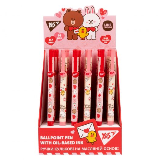 Ручка кулькова YES Line Friends Love Letter автоматична 0.7 мм, синя 412119   в Україні