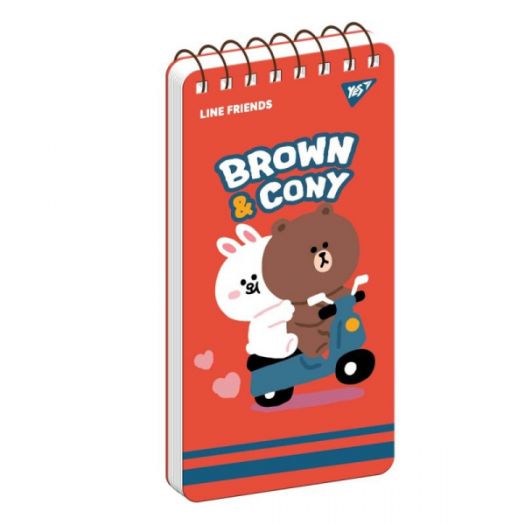 Блокнот YES 80х160 мм, 60 аркушів, подвійна cпіраль Line Friends Brown&Cony 151762  купити