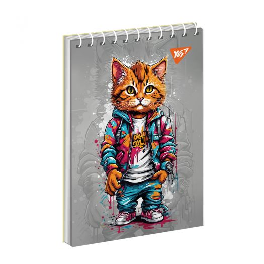 Блокнот YES А6, 80 аркушів, одинарна спіраль Cat в асортименті 151959   в Україні